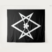 白テレマ無地のユニッサルヘキサグラム黒 タペストリー (正面(横))