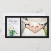 白デイジーと青い瓶の花瓶結婚の感謝 サンキューカード (正面)