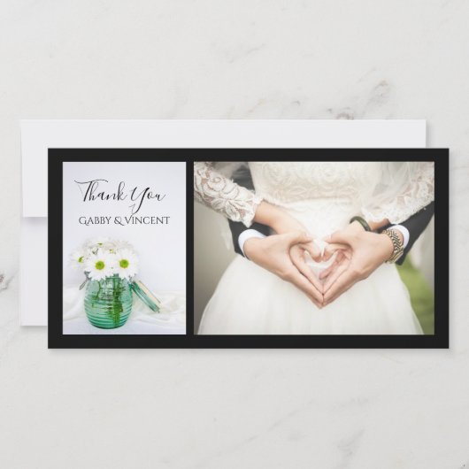 白デイジーと青い瓶の花瓶結婚の感謝 サンキューカード (正面)