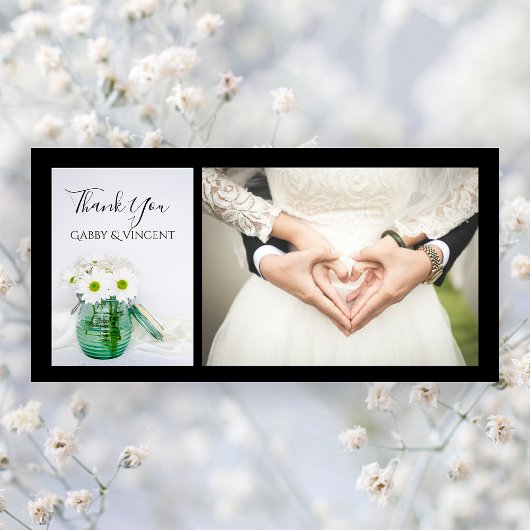 白デイジーと青い瓶の花瓶結婚の感謝 サンキューカード