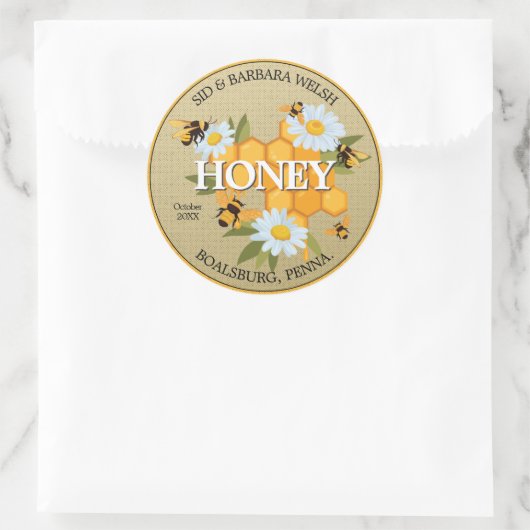 白デイジーの花とミツバチ ラウンドシール (バッグ)