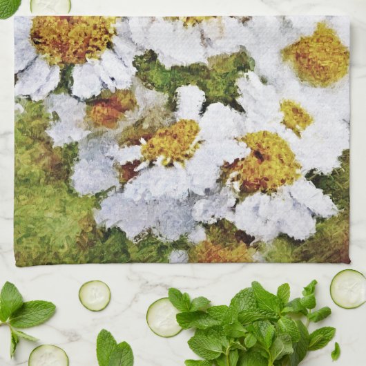 白デイジーの花絵画-'s Art Kitchen Toolo キッチンタオル (折り畳み)