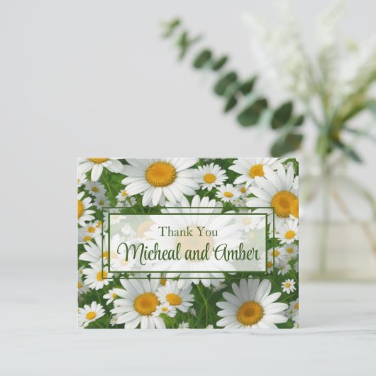 白デイジーエレガント白フローラ野緑 サンキューカード (スタンド正面)