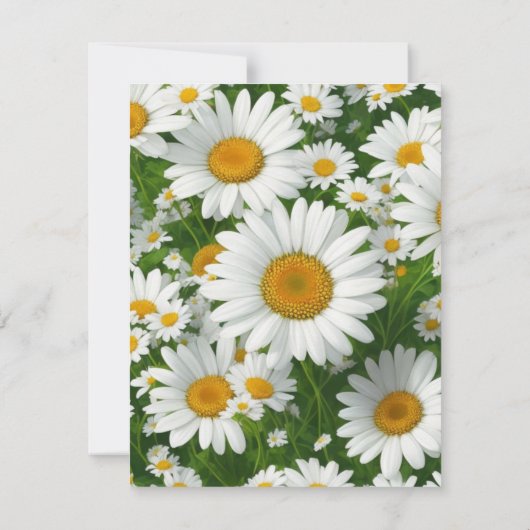 白デイジーエレガント白フローラ野緑 サンキューカード (裏面)