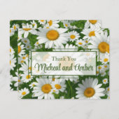 白デイジーエレガント白フローラ野緑 サンキューカード (正面/裏面)
