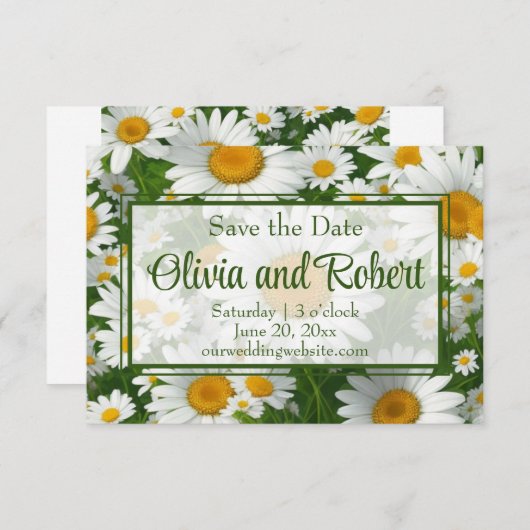 白デイジーエレガント白フローラ野緑 セーブザデート (正面/裏面)