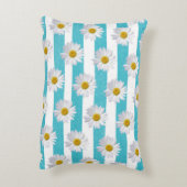 白デイジーオンアクアブルー水彩ストライプ色 アクセントクッション (裏面(縦))