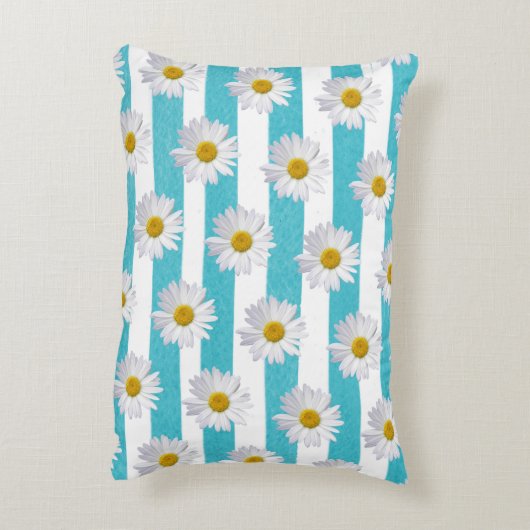 白デイジーオンアクアブルー水彩ストライプ色 アクセントクッション (裏面(縦))