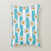 白デイジーオンアクアブルー水彩ストライプ色 アクセントクッション (正面(垂直))