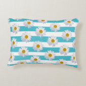 白デイジーオンアクアブルー水彩ストライプ色 アクセントクッション (裏面)