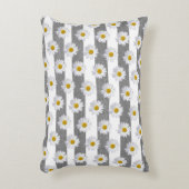 白デイジーオングレーと白ストライプ色 アクセントクッション (正面(垂直))