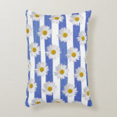 白デイジーオンブルーウォーターストライプカラー アクセントクッション (正面(垂直))