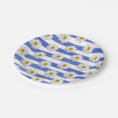 白デイジーオンブルーウォーター色ストライプ ペーパープレート (アングル)