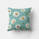 白デイジーティール(緑がかった色)の背景パターン クッション (裏面)