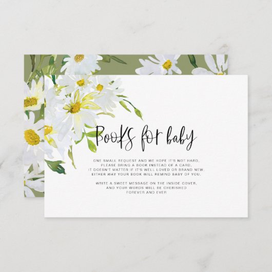 白デイジーベビーシャワーブックベビーカード エンクロージャーカード (正面/裏面)