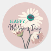 白デイジーモダンフローラ開花母の日 ラウンドシール (正面)