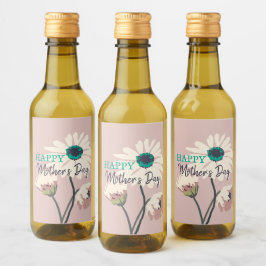 白デイジーモダンフローラ開花母の日 ワインラベル