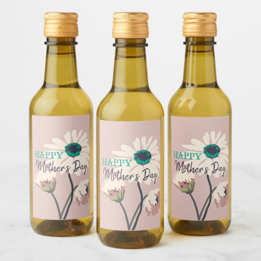 白デイジーモダンフローラ開花母の日 ワインラベル (ボトル)
