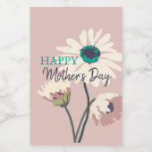 白デイジーモダンフローラ開花母の日 ワインラベル (シングルラベル)