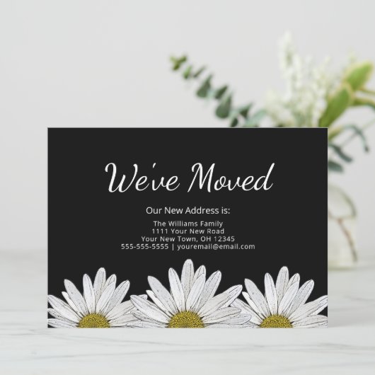 白デイジーモダン素朴フローラ黒移動 案内状 (スタンド正面)