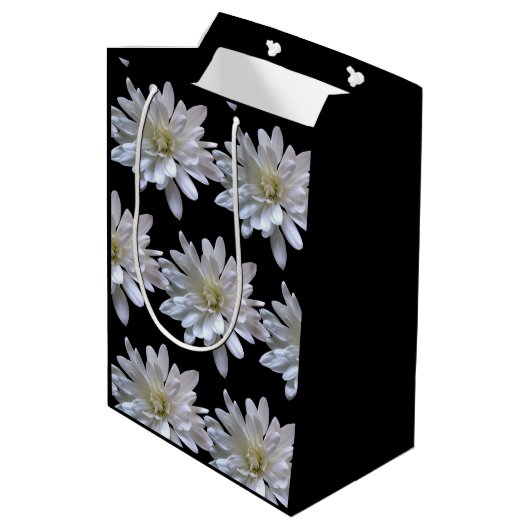 白デイジー模様の白い花 ミディアムペーパーバッグ (裏面アングル)