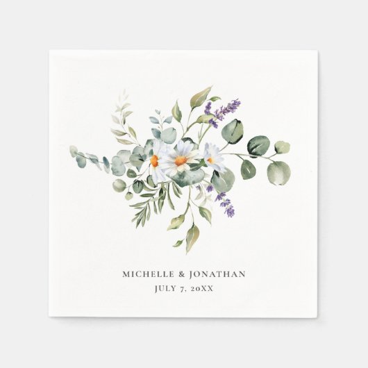 白デイジー結婚ズ スタンダードカクテルナプキン (正面)