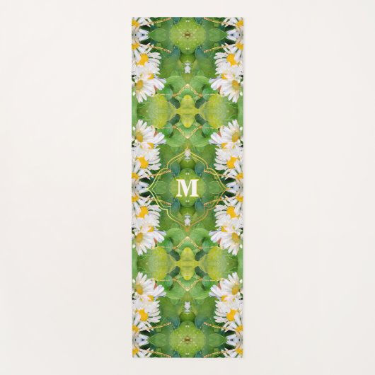 白デイジー花オングリーン離れプリント鏡面 ヨガマット (正面)