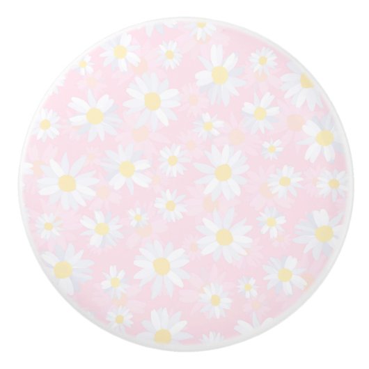 白デイジー花ピンクフローラ セラミックノブ (正面)