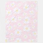 白デイジー花ピンクフローラ フリースブランケット (正面)