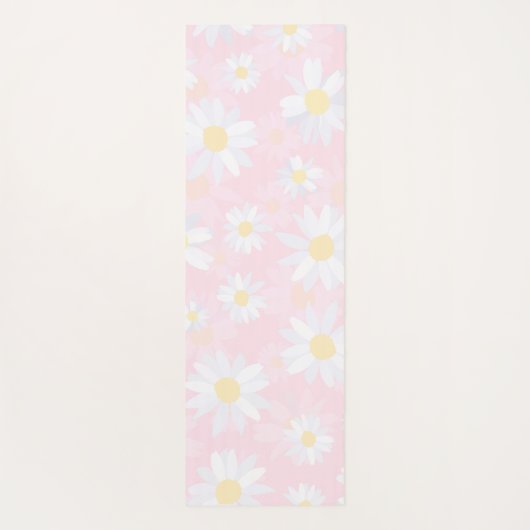 白デイジー花ピンクフローラ ヨガマット (裏面)
