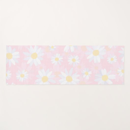 白デイジー花ピンクフローラ ヨガマット (正面(横))