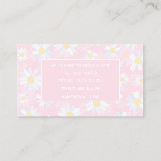 白デイジー花ピンクフローラ 名刺 (裏面)