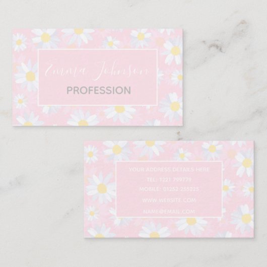 白デイジー花ピンクフローラ 名刺 (正面/裏面)