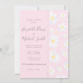 白デイジー花ピンクフローラ 招待状 (正面)