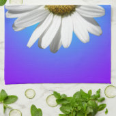 白デイジー花フローラ紫ブルーグラデーション キッチンタオル (折り畳み)