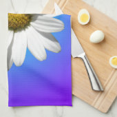 白デイジー花フローラ紫ブルーグラデーション キッチンタオル (四つ折り)