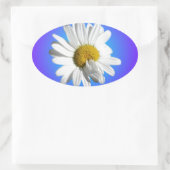 白デイジー花フローラ紫ブルーグラデーション 楕円形シール (バッグ)