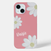 白デイジー花可愛いサーモンピンクガーリーフローラ Case-Mate iPhoneケース (裏面)