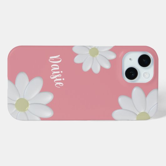 白デイジー花可愛いサーモンピンクガーリーフローラ Case-Mate iPhoneケース (裏面 (横))
