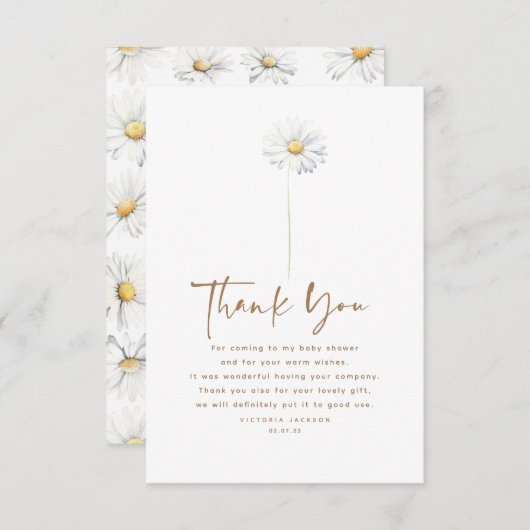 白デイジー花可愛エレガントい小さなお礼 サンキューカード (正面/裏面)