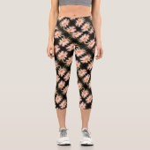 白デイジー花抽象芸術模様 カプリレギンス (正面)