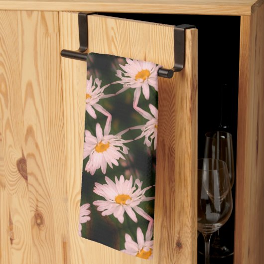 白デイジー花抽象芸術模様 キッチンタオル (三つ折り)