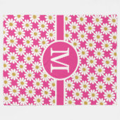 白デイジー花柄モノグラカスタムム フリースブランケット (正面(横))