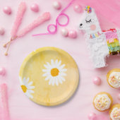 白デイジー花柄 ペーパープレート (パーティー)