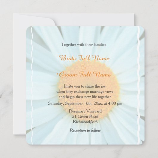 白デイジー花結婚式招待状。 招待状 (正面)