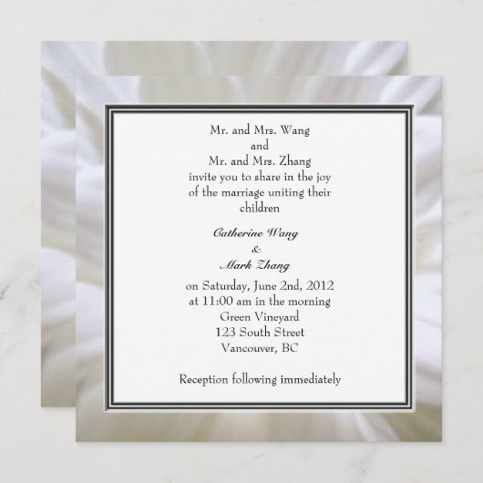 白デイジー花結婚式 招待状 (正面/裏面)