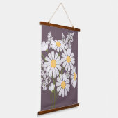 白デイジー花花花花束onダークパープル 吊り下げ型タペストリー (傾斜あり)