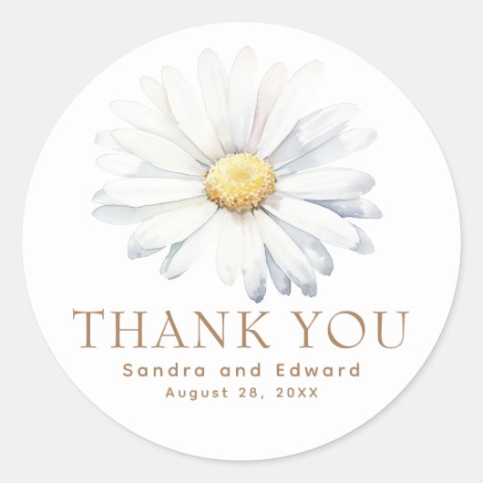 白デイジー花野花をテーマにした有難う ラウンドシール (正面)