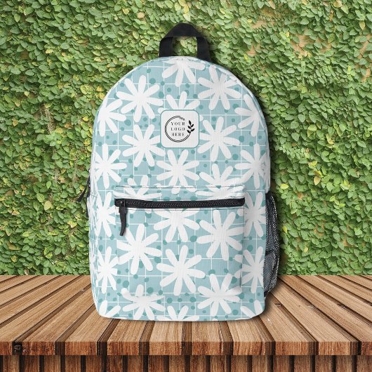 白デイジー花青タイル追加ロゴ企業の プリントバックパック