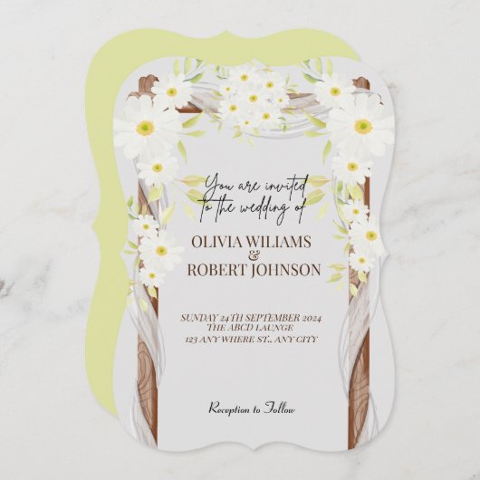 白デイジー陽気なフローラシンプル水彩 招待状 (正面/裏面)